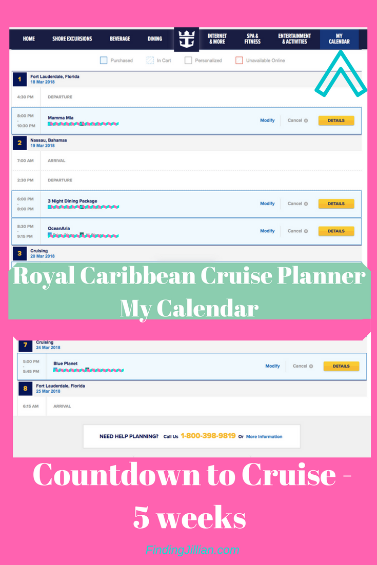 image of Royal Caribbean Cruise Planner_My Calendar_FindingJillian.com
