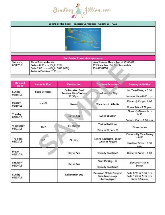 cruise ship itinerary sample