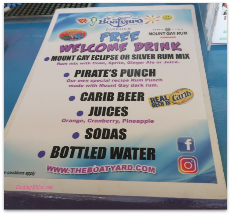 Welcome Drink Menu from the Boatyard