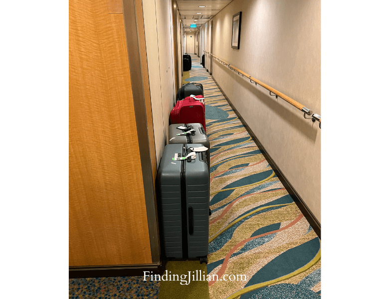 image of suitcases in the hallway of a cruise ship