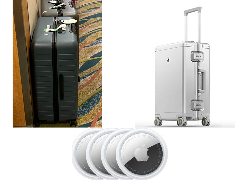 Favorite travel products for cruisers:  Holiday Shopping Guide 2023 - image of suitcases and Apple Air Tags