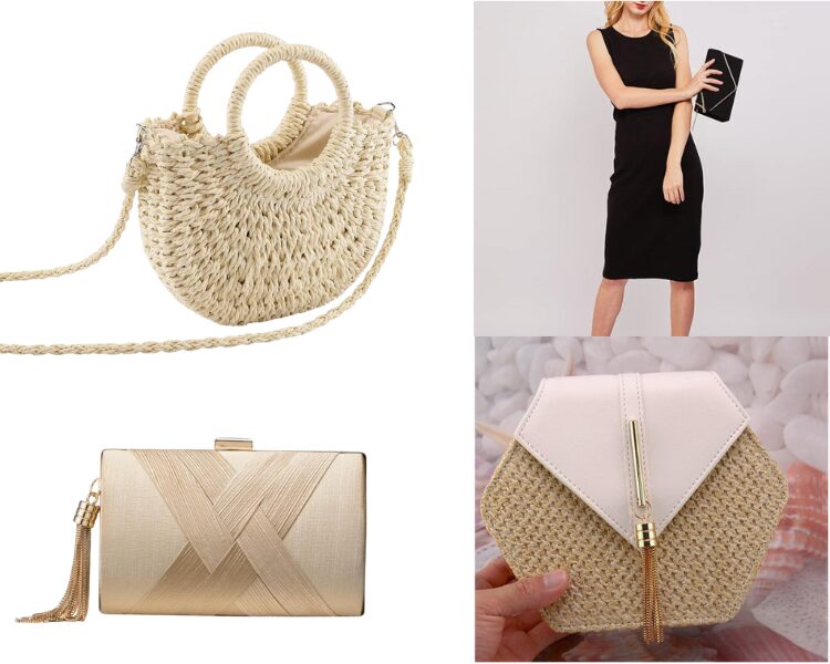 collage of 4 evening bag options for a cruise
